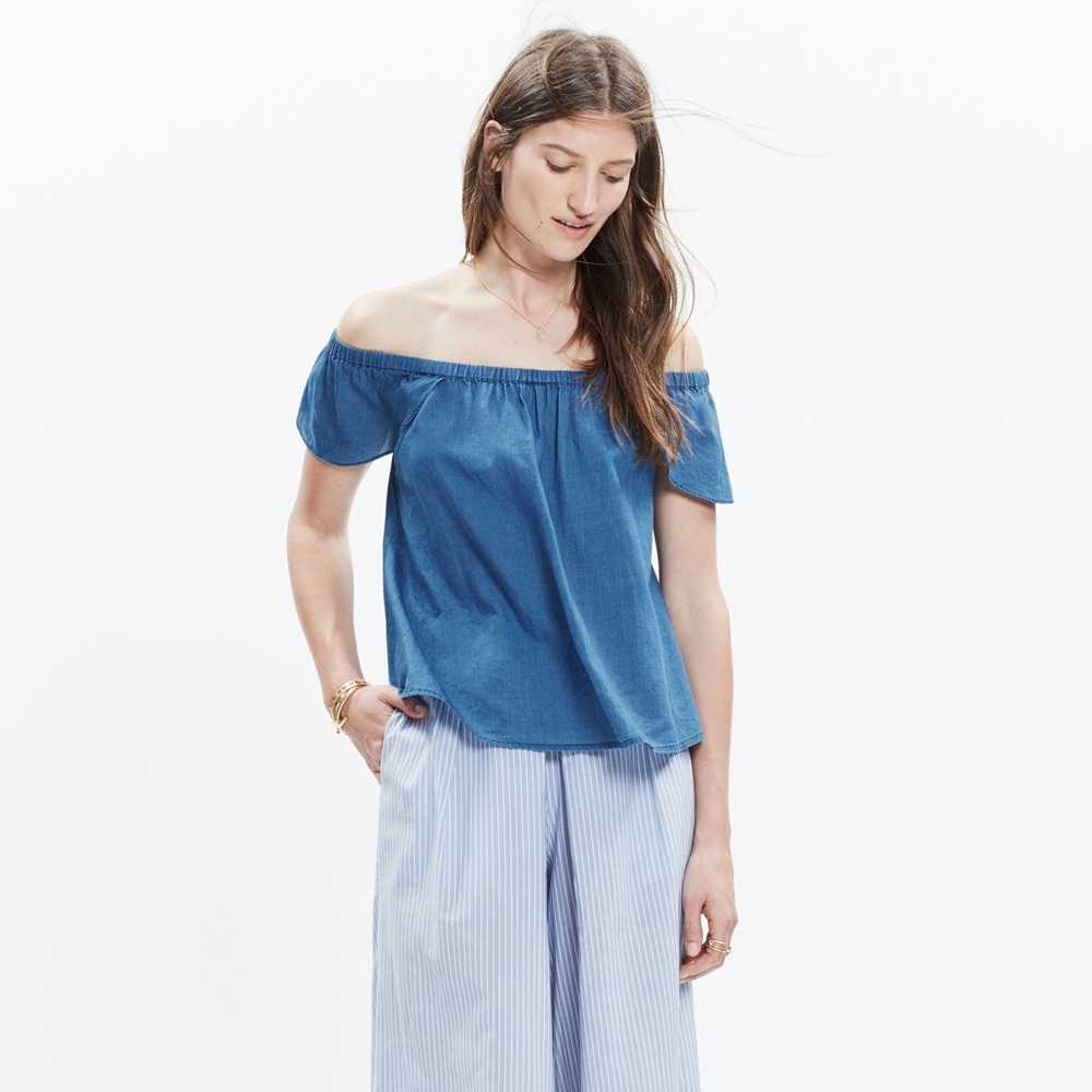 MADEWELL indigo cotton off-the-shoulder top - Picture 2 of 7